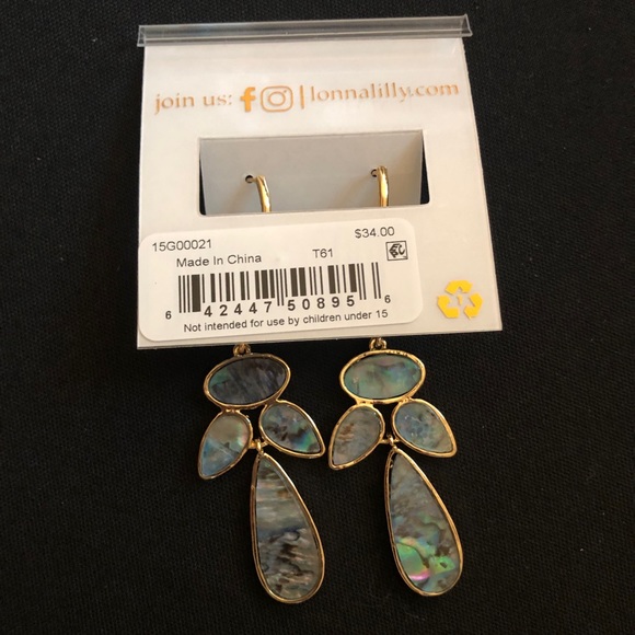 Gold and abalone dangle chandelier statement earrings - Picture 7 of 7